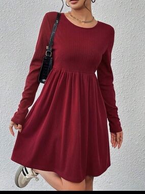 Women's Long Sleeve Red Fit & Flare Dress